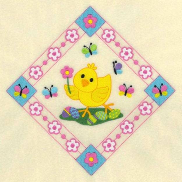 Picture of Chick with Flower Potholder Machine Embroidery Design