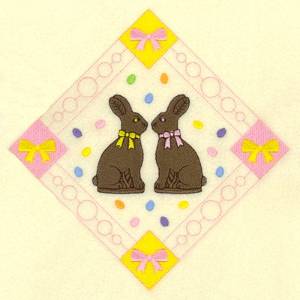 Picture of Chocolate Bunnies Potholder Machine Embroidery Design