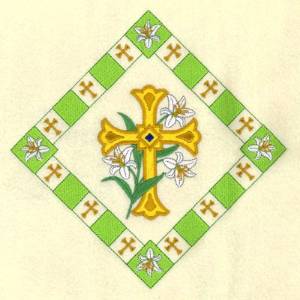 Picture of Cross and Lilies Potholder Machine Embroidery Design