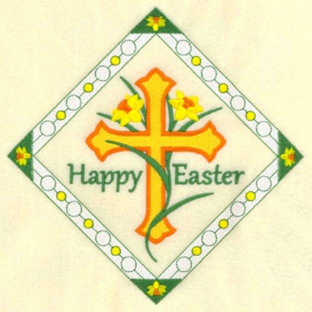 Picture of Cross and Daffodils Potholder Machine Embroidery Design