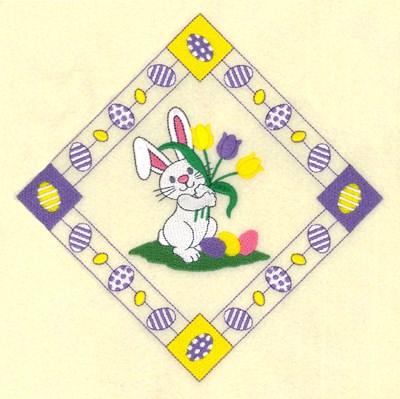 Easter Bunny and Tulips Potholder Machine Embroidery Design