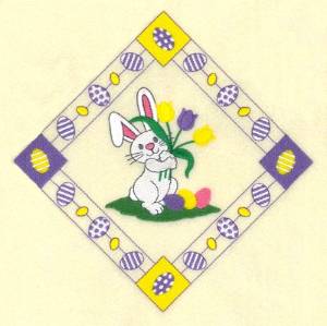 Picture of Easter Bunny and Tulips Potholder Machine Embroidery Design