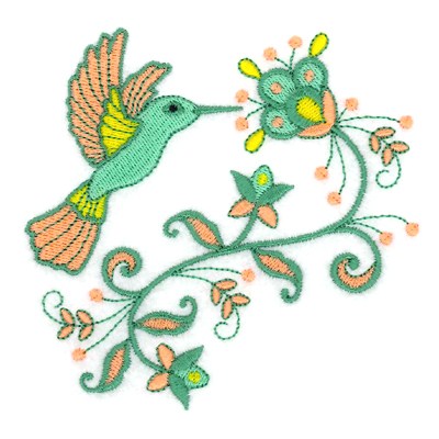 Jacobean Hummingbird Machine Embroidery Design
