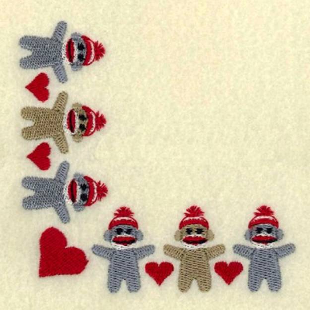 Picture of Baby Sock Monkey Corner Machine Embroidery Design