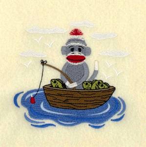 Picture of Sock Monkey Fishing Machine Embroidery Design