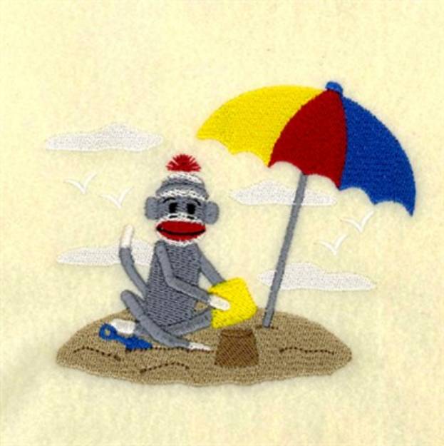 Picture of Sock Monkey on Beach Machine Embroidery Design