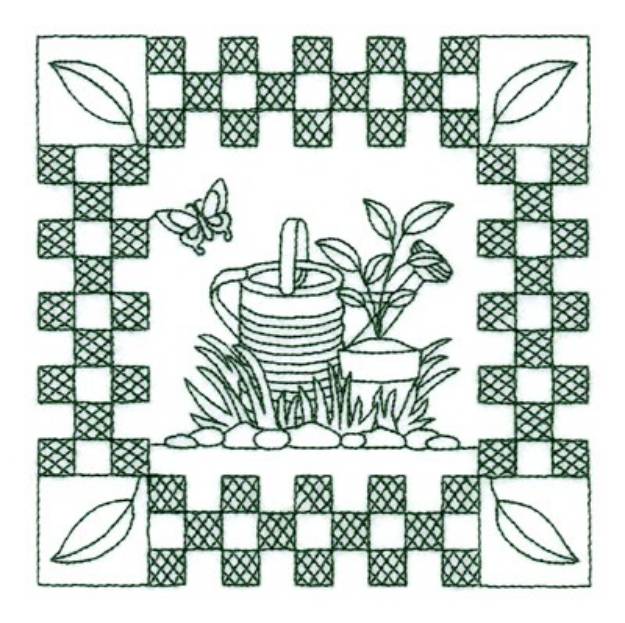 Picture of Watering Can Quilt Square Machine Embroidery Design