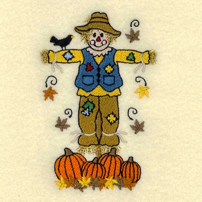 Scarecrow Falling Leaves Machine Embroidery Design