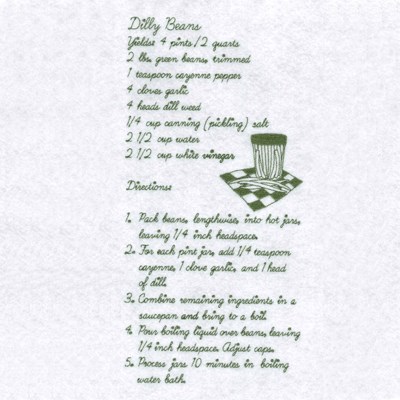 Dilly Beans Recipe Machine Embroidery Design