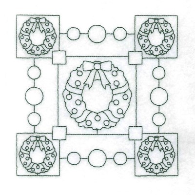 Xmas Wreath Stipple Square Machine Embroidery Design