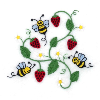 Bees and Strawberries Machine Embroidery Design