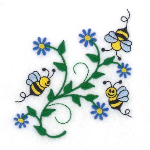 Picture of Bees with Flowers Machine Embroidery Design