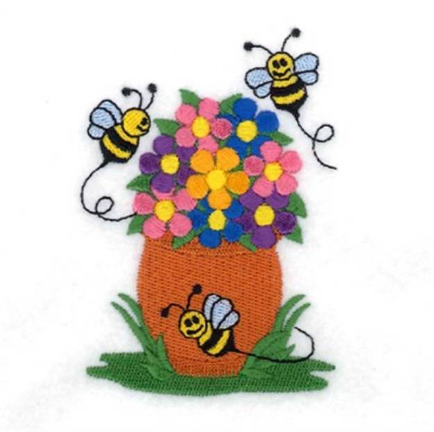Picture of Bees with Planter Machine Embroidery Design