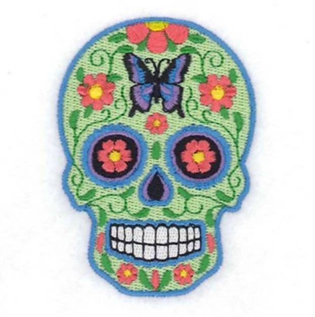 Picture of Sugar Skull with Butterfly Machine Embroidery Design