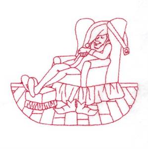 Picture of Redwork Elf Relaxing Machine Embroidery Design