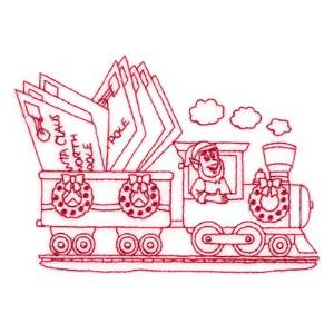 Picture of Redwork Elf Driving Train Machine Embroidery Design