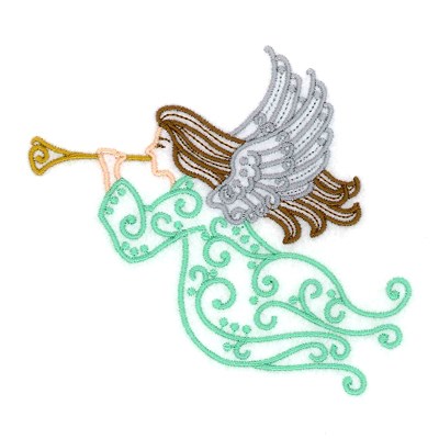 Angel Filigree With Trumpet Machine Embroidery Design