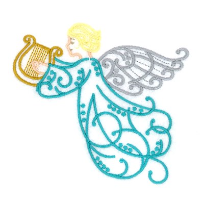 Angel Filigree With Harp Machine Embroidery Design