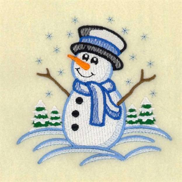 Picture of Vintage Snowman With Pine Trees Machine Embroidery Design