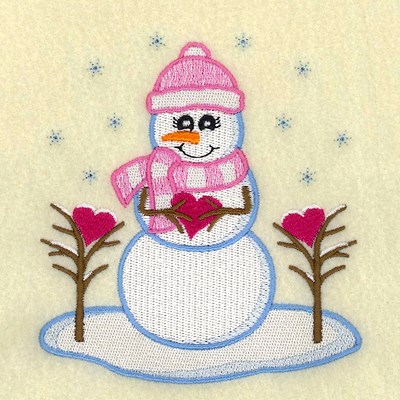 Vintage Snowman With Pink Hearts Machine Embroidery Design