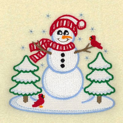 Vintage Snowman With Cardinals Machine Embroidery Design