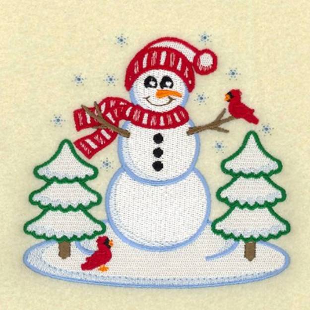 Picture of Vintage Snowman With Cardinals Machine Embroidery Design