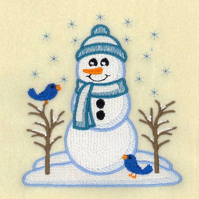 Vintage Snowman With Bluebirds Machine Embroidery Design