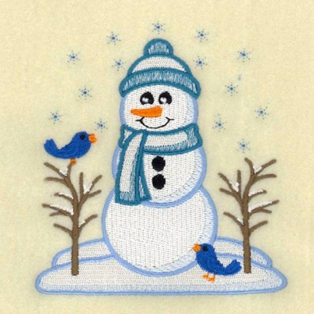 Picture of Vintage Snowman With Bluebirds Machine Embroidery Design