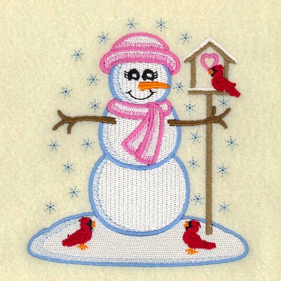 Vintage Snowman With Birdhouse Machine Embroidery Design