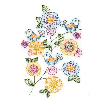 Vintage Spring Birds Machine Embroidery Design