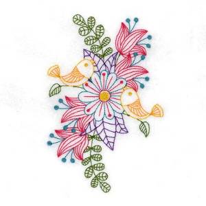 Picture of Vintage Flowers & Birds Machine Embroidery Design