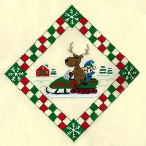 Picture of Reindeer Snowmobiling Potholder Machine Embroidery Design