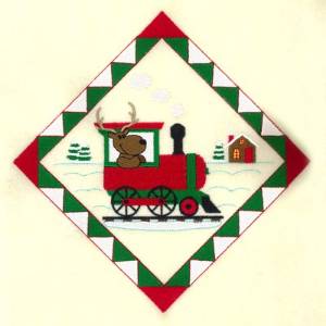 Picture of Reindeer Christmas Train Potholder Machine Embroidery Design