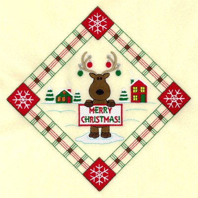 Merry Christmas Reindeer Potholder Machine Embroidery Design