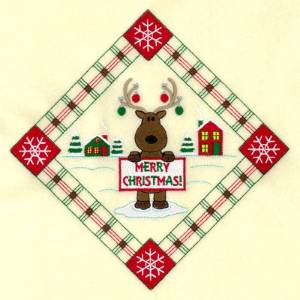 Picture of Merry Christmas Reindeer Potholder Machine Embroidery Design