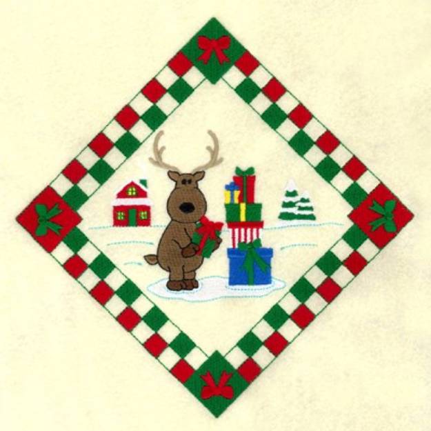 Picture of Reindeer Christmas Gifts Potholder Machine Embroidery Design
