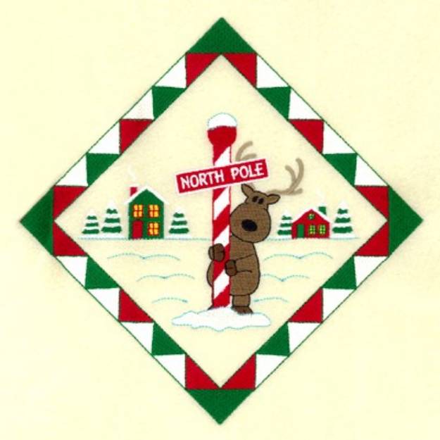 Picture of Reindeer North Pole Potholder Machine Embroidery Design