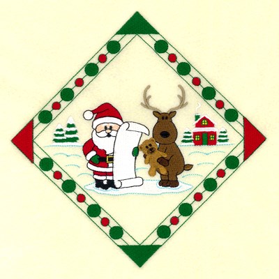 Reindeer With Santa Potholder Machine Embroidery Design