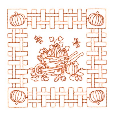 Pumpkin Harvest Quilt Square Machine Embroidery Design
