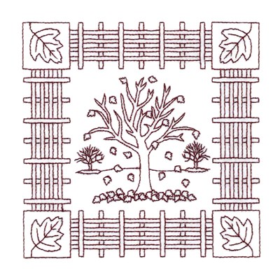 Fall Tree Quilt Square Machine Embroidery Design
