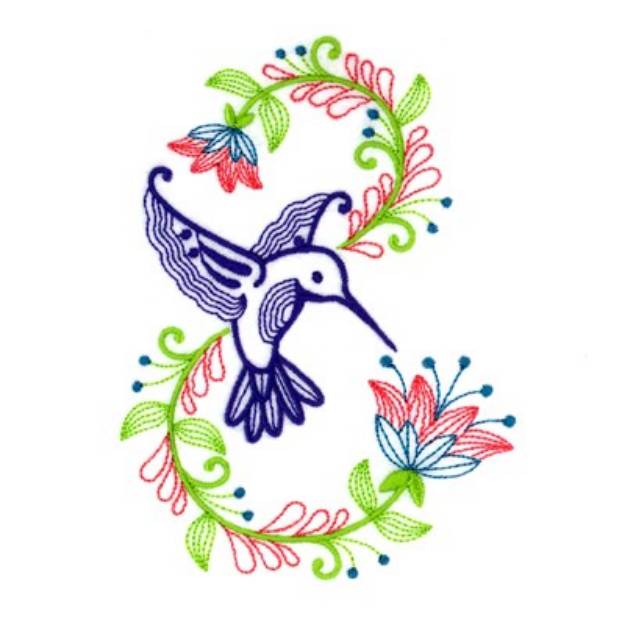 Picture of Hummingbird Blooms Machine Embroidery Design