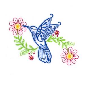Picture of Hummingbird Daisy Machine Embroidery Design