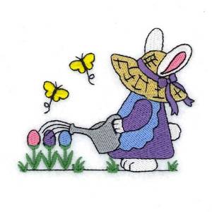 Picture of Bunny Watering Eggs Machine Embroidery Design