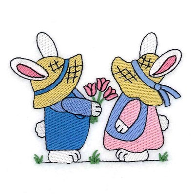 Bunny Giving Tulips Machine Embroidery Design