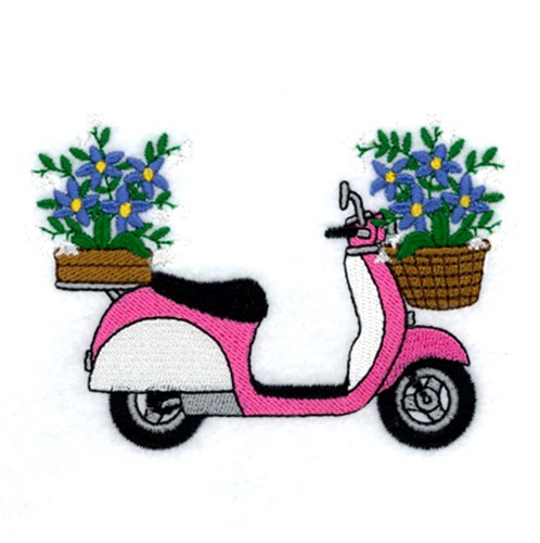 Blooming Moped Machine Embroidery Design