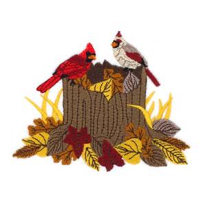 Picture of Cardinals on Fall Tree Stump Machine Embroidery Design