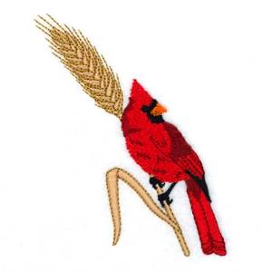 Picture of Cardinal with Fall Wheat Stalk Machine Embroidery Design