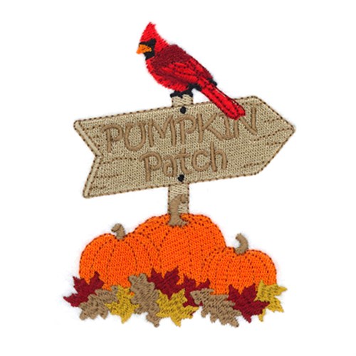 Cardinal with Pumpkin Patch Sign Machine Embroidery Design