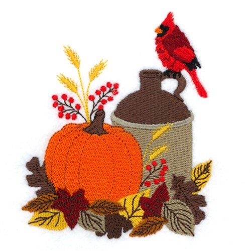 Cardinal with Fall Jug Machine Embroidery Design