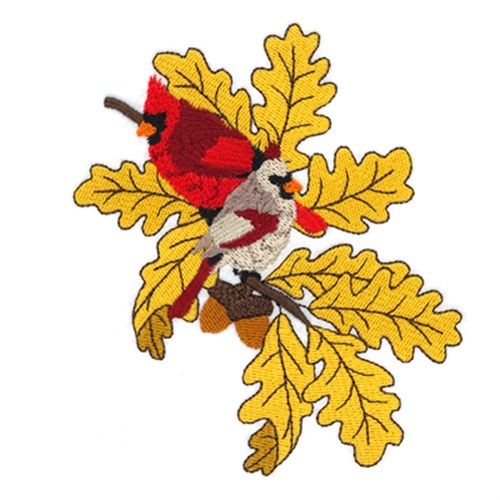Cardinals on Fall Oak Branch Machine Embroidery Design